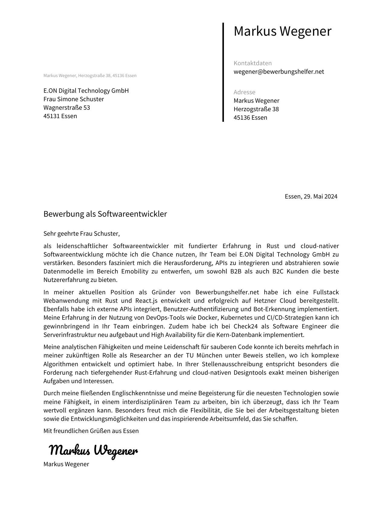 Bewerbungsanschreiben